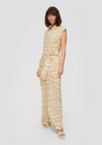 s.Oliver Beige Jumpsuit met lange mouwen en ceintuur - Maat 34