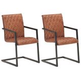 vidaXL Eetkamerstoelen 2 stuks Echt Leer Bruin