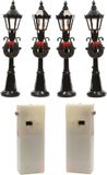 Lumineo Kerstdorp Lantaarns/Lantaarnpalen - 4x Stuks - 12 cm - Kunststof - Multi - Batterij