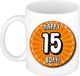 Bellatio Decorations Mok 15 jaar - Oranje - Wiel - 300 ml - Keramiek