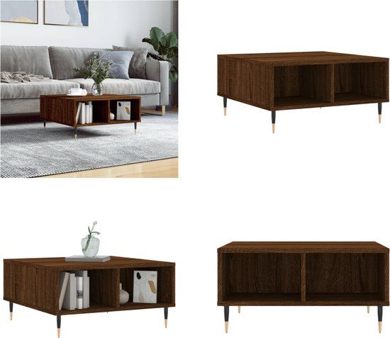 vidaXL Salontafel 60x60x30 cm bewerkt hout bruineiken
