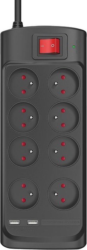 Monster MFG4003 - Overspanningsbeveiliging - 8 stopcontacten - 2 USB-A - Zwart