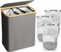 Panier à linge sans marque avec couvercle, 3 compartiments, pliable, 160 litres, gris foncé