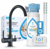 Ari robinet de cuisine 3 voies Linko, noir mat, robinet d'évier dans un ensemble avec le système de filtration d'eau Dafi D1, installation sous plan, rotatif à 360°