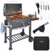 Kaminer Barbecue au charbon de bois noir 116 x 70 x 110 cm avec thermomètre et table latérale