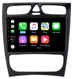 Android radio met 8 inch scherm en 256GB opslag, geschikt voor Mercedes C-klasse W203 (voorfacelift model, 2000-2004), met CarPlay, navigatie, Bluetooth en bediening via het stuurwiel, inclusief GPS