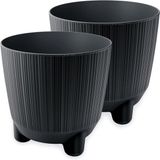 Pots de fleurs décoratifs sans marque avec pieds pour plantes grandes et petites - Lot de 2 pots à herbes anthracite - Diamètre 11 cm