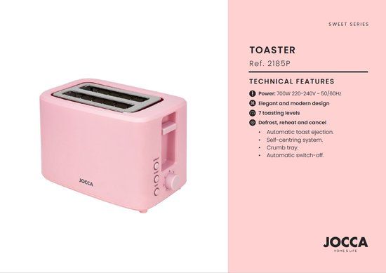 Jocca Sweet Broodrooster - Roze - 2 Boterhammen - 700W