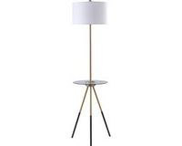 Teamson Home Vloerlamp leeslamp driepoot staand licht wit met usb-poort en glazen tafel VN-L00068-EU