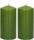 Trend Candles Bougie cylindrique/bougie tronc - 2x - vert olive - 6 x 12 cm - 40 heures de combustion