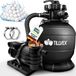 tillvex Filtre à sable piscine avec minuterie 10 m³/h incl. 800g balles filtrantes Noir | Système de filtration 7 voies & adaptateur 2 en 1 Ø32mm - 38mm | Filtre de piscine avec manomètre | Filtre à sable pour piscine