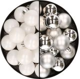 Decoris Kaemingk B.V. 32x kunststof kerstballen mix wit/zilver 4 cm