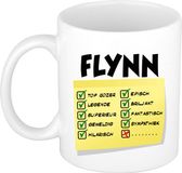 Bellatio Decorations Naam mok Flynn - wit - top gozer - keramiek - 300 ml - cadeau collega beker