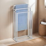 IDIMEX Kuno Handdoekhouder op standaard, kledingrek voor kleding en badkamer, met 3 niveaus om te drogen op verschillende hoogtes, metalen frame, verchroomd