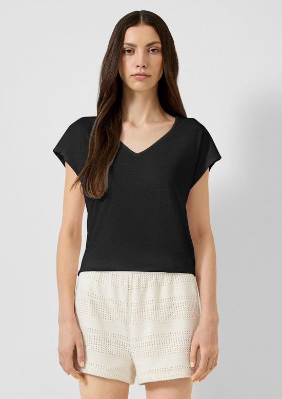 QS s.Oliver QS T-shirt V-hals Korte mouw Katoen Zwart M