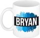 Bellatio Decorations Shoppartners Bv Bryan naam cadeau koffie mok - beker - met blauw verfstrepen - Cadeau collega - vaderdag - verjaardag - meester - coach - 300 ml - wit