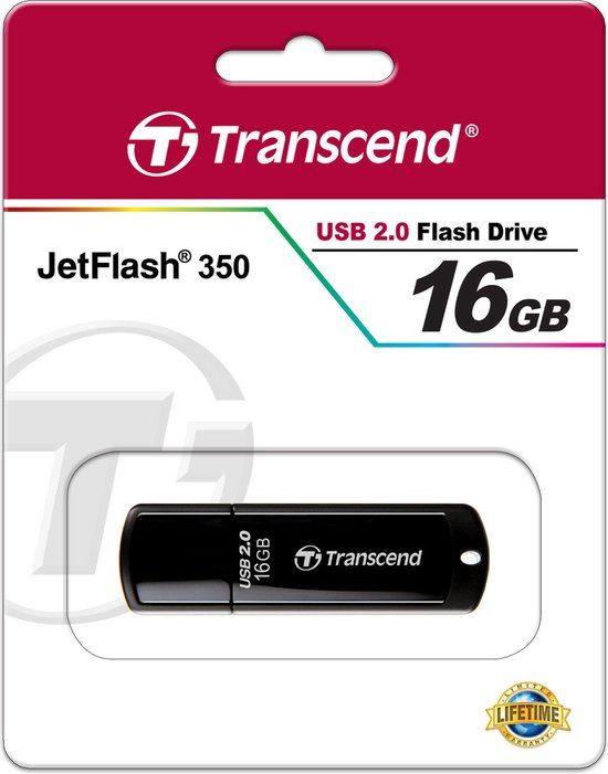 Transcend JetFlash 350 - USB-stick - 16 GB - Zwart