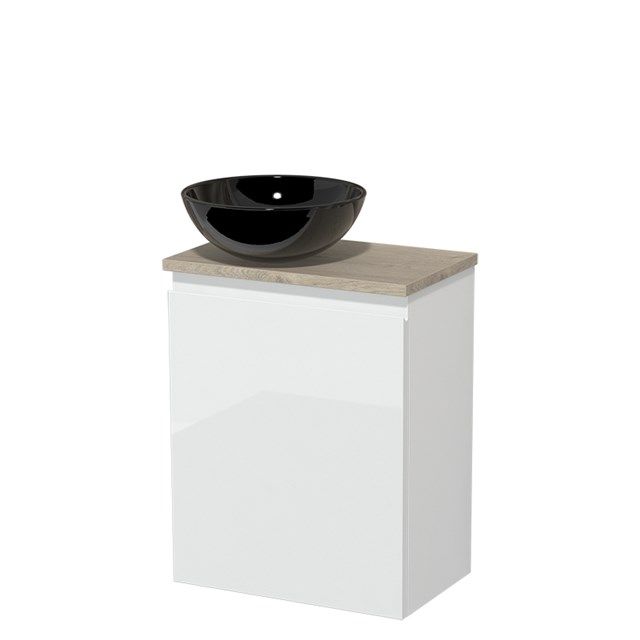 Maxaro Modulo Toiletmeubel - 41 cm - Hoogglans Wit - Lichtgrijs Eiken Blad