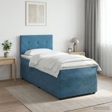 vidaXL Boxspringbed met matras, donkerblauw, 90 x 190 cm, fluweel