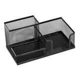 LEVIATAN Bureau-organizer, pennenhouder, bureau-pennenkoker, tafel-organizer van metaal, bureauplank met notitiehouder, mesh, 205 x 103 x 98 mm, zwart