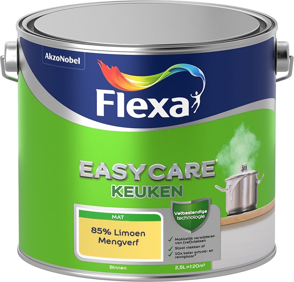 FLEXA Easycare Muurverf - Keuken - Mat - Mengkleur - 85% Limoen - 2,5 liter