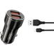 XO Design Chargeur de voiture avec câble USB-C, 12W, 2.4A, 2 x USB-A, Gris