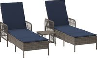 vidaXL Ligstoel Set van 3 Grijs en Navy PE Rotan, Metaal