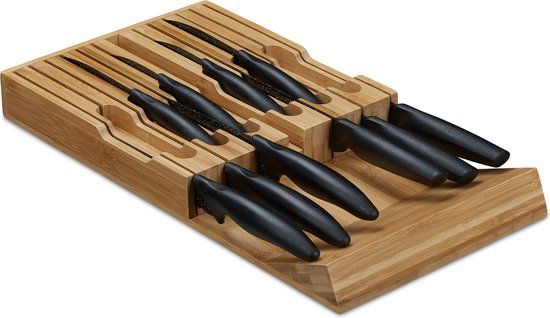 Bamboe Messenblok Lade - Leeg - Voor 12 Messen en Aanzetstaal - 43.5 x 23 cm
