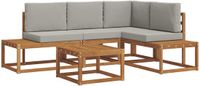 vidaXL - 5-delige Buitenbank Set - Massief Acacia Hout en Polyester - Naturel en Lichtgrijs