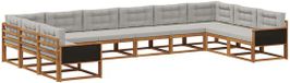 vidaXL - Hoek loungeset - 10 zitplekken - Naturel en lichtgrijs - Acacia hout