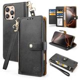 GlasFlength GlasFlength Beschermhoes voor iPhone 16 Pro Max met RFID-blokkering, beschermhoes van PU-leer met kaart-sleuf, flip case, magnetisch, schokbestendig, 6,9 inch, beschermhoes met standfunctie (zwart)