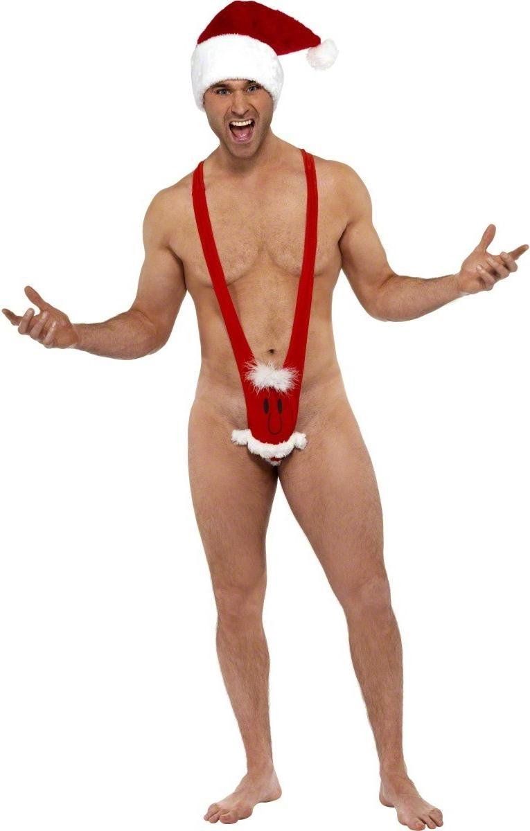 Vegaoo Heren Santa Kini kostuum - Mankini - One Size - Rood