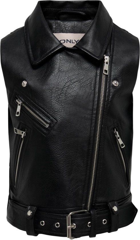 ONLY KOGVERA FAUX LEATHER WAISTCOAT OTW Meisjes Jas - Black - Maat 146