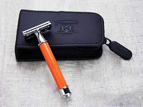 Haryali London Oranje 3 stuks Classic scheermesjes - perfect voor Deep Clean Shave. Wordt geleverd in een leren etui/tas om het scheermes veilig te houden.