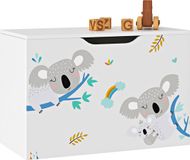 [en.casa] Speelgoedkist voor kinderen, opbergkast met klapdeksel, bank met koala-motief, draagvermogen 70 kg, spaanplaat, 40 x 60 x 30 cm, wit/grijs/blauw