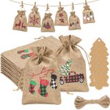 Grote Adventskalender - Set van 24 Jute Zakjes - 13 x 18 cm