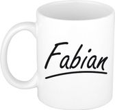 Bellatio Decorations Fabian Naam koffiemok - beker - met sierlijke letters - wit