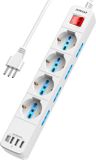 Multiprise avec 4 prises - Multiprise avec 4 ports USB et interrupteur - Blanc