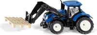 SIKU New Holland Tractor met palletvork en pallet, metaal/kunststof, blauw, speelgoedtractor voor kinderen, beweegbare voorlader