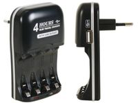 Velleman Snelle oplader, geschikt voor NiMH AA- en AAA-batterijen, met USB-uitgang, microprocessorbesturing, LED-indicator tijdens het opladen