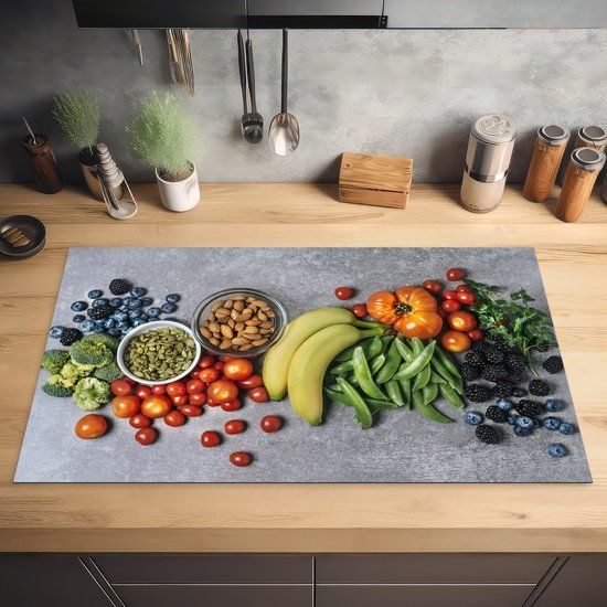 KitchenYeah® Inductie beschermer 90x52 cm - Groente - Fruit - Grijs
