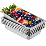 VEVOR Bac Inox Alimentaire Lot de 6 Plats à Four en Acier Inoxydable 13L Épaisseur 0,8mm Bac Poli Rectangulaire Effet Miroir Aliments Chauds et Froids pour Cuisine de Restaurant Gril Gâteaux Tartes