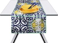 Excelsa Amalfi Tafelloper, 100% katoen, geel en blauw, 45 x 140 cm