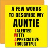 Onbeleefde verjaardagskaarten voor tante - Weinig woorden beschrijven Tw* t - Joke Happy Birthday Card voor tante uit nichtje neef, tante plagerij verjaardagscadeaus, 145 mm x 145 mm offensieve