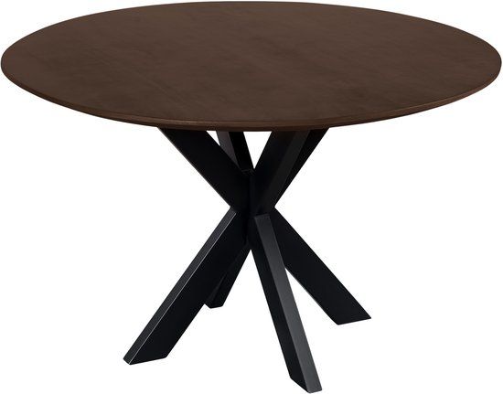 QUVIO Eettafel Sofia - Rond - Ø 120 cm - Stalen kruispoot - FSC® gecertificeerd mangohout - Bruin