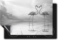 Chefcare Inductie Beschermer Twee Flamingo's in een Hartjes Vorm - Zwart Wit - 95x55 cm