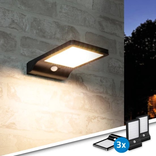 LedKoning Solar wandlamp buiten 'Slim' - Bewegingssensor - Voordeelset 3 stuks - Wandlamp op zonne-energie