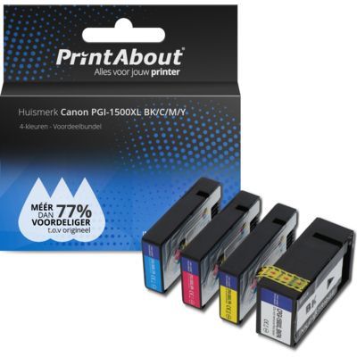 PrintAbout Huismerk Canon PGI-1500XL BK/C/M/Y Inktcartridge 4-kleuren Voordeelbundel - Compatibel