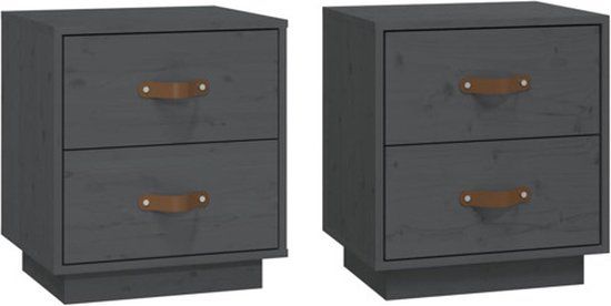 vidaXL Nachtkastjes 2 st 40x34x45 cm massief grenenhout grijs