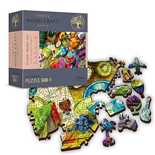 Trefl - Houten puzzel, Kleurrijke Cocktails - 500+1 stukjes, Hout Ambacht, Onregelmatige Vormen, 50 Reizende Figuren, Moderne Premium Legpuzzel, Doe-Het-Zelf